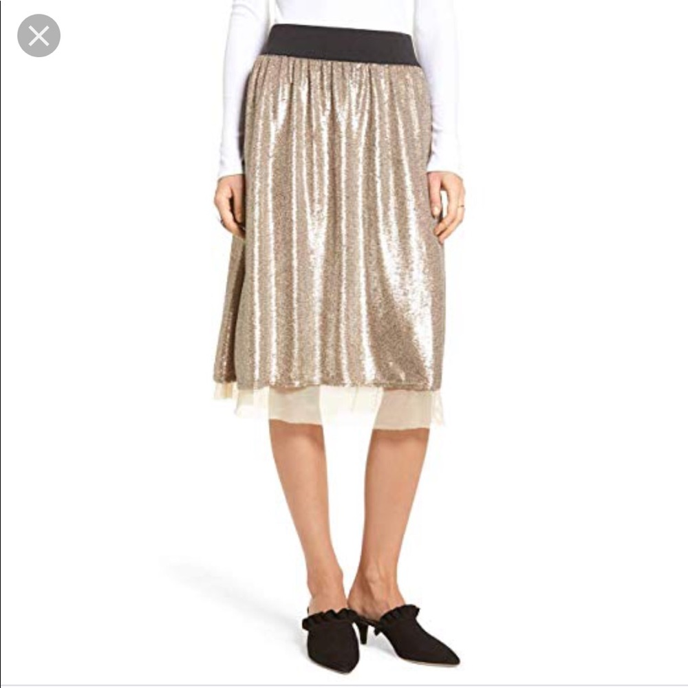 Free People Small Sequin Mesh-Hem A-Line Skirt NWT